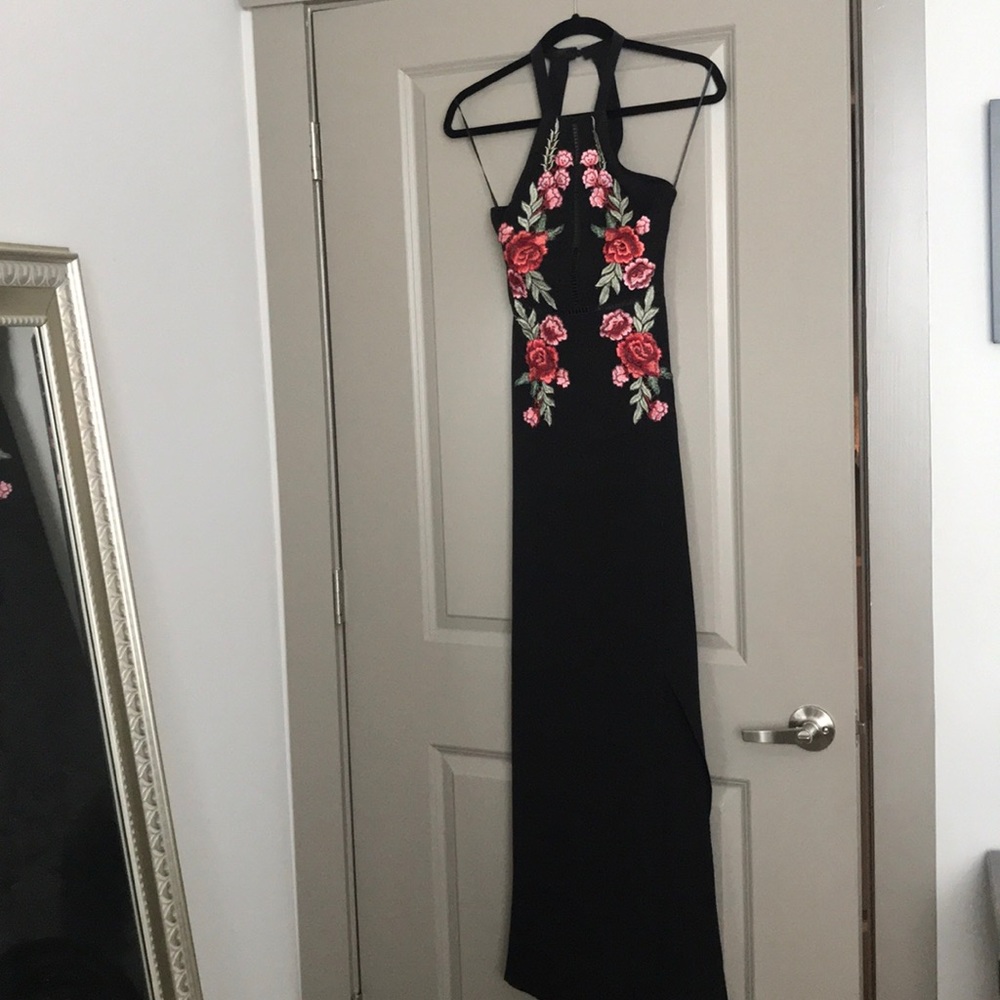 Luxxel Embroidered Halter Maxi Dress